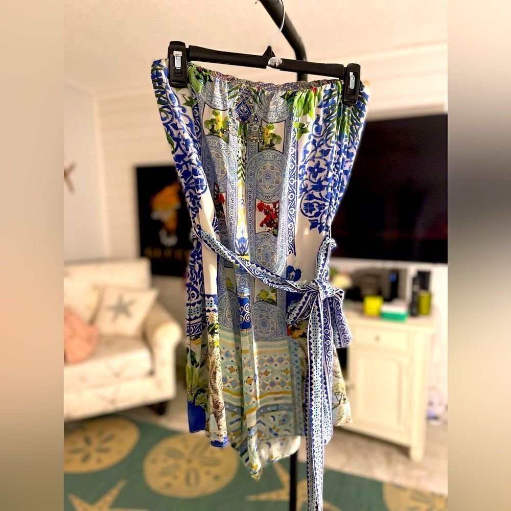 Camilla “Moonlit Mirage” 100% Silk Embellished Romper - Medium